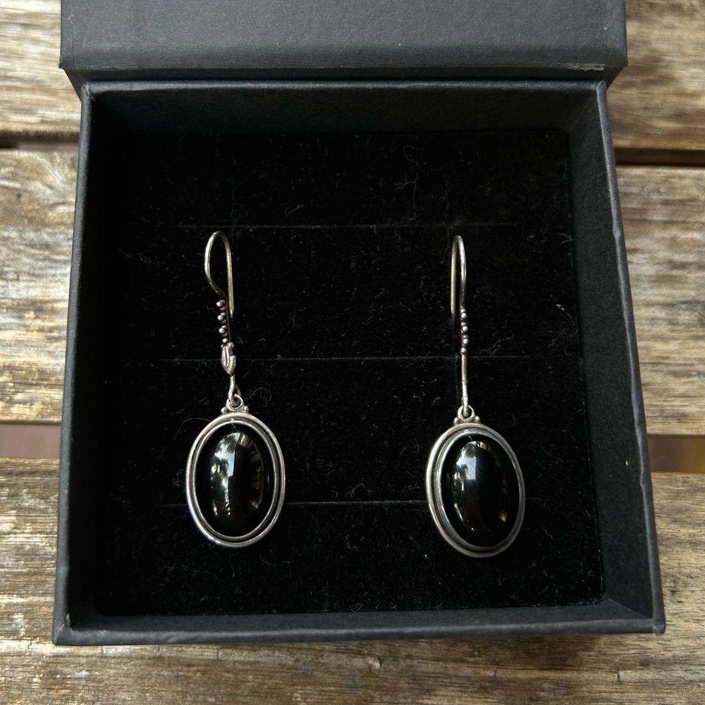 Sterling Silver and Black Onyx Oval Drop Earrings